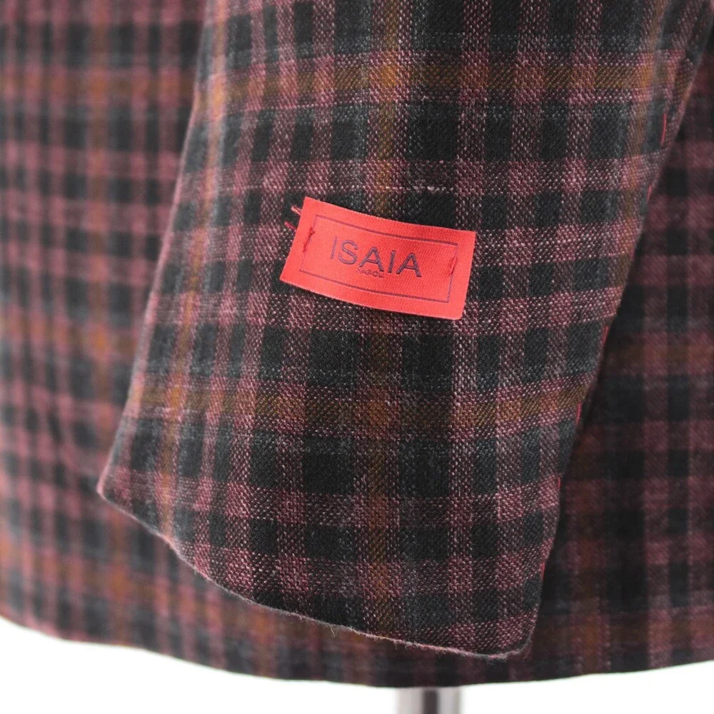 Isaia NWT Wool Blend Sport Coat Size 48R (38R US) In Pink / Orange / Gray Plaid